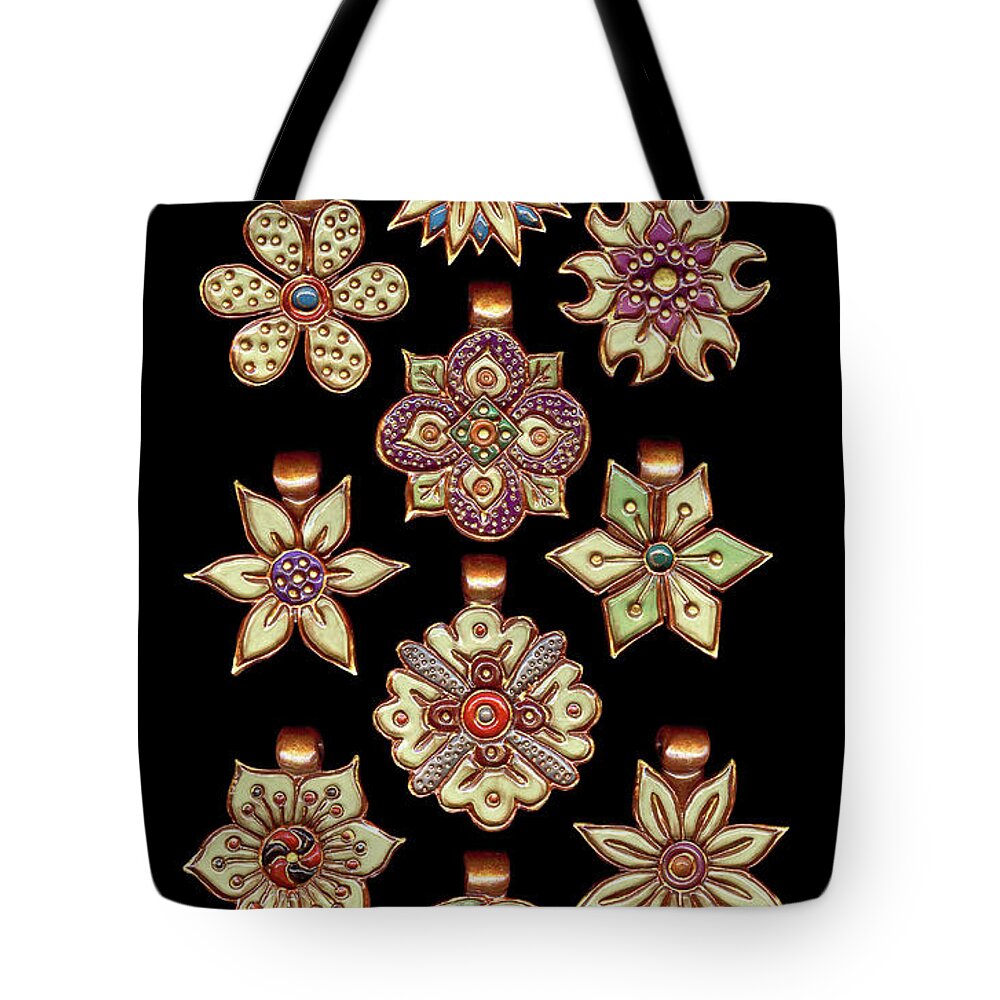 Polymer Clay Tote Bag featuring the jewelry The Exalted Beauty Empress Medallions. Early Wheat by Amy E Fraser