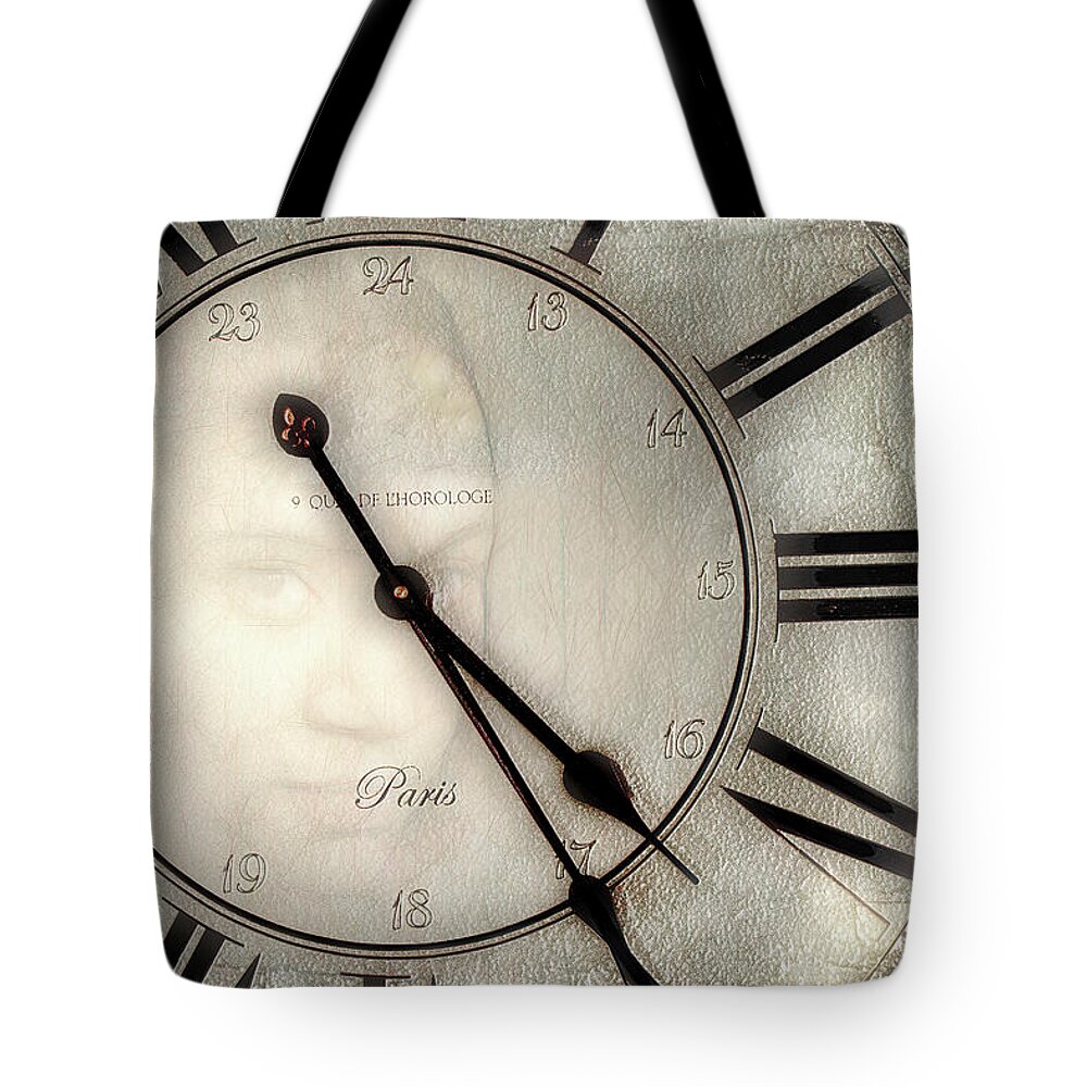 Clock Tote Bag featuring the digital art The Face of Time by Pennie McCracken