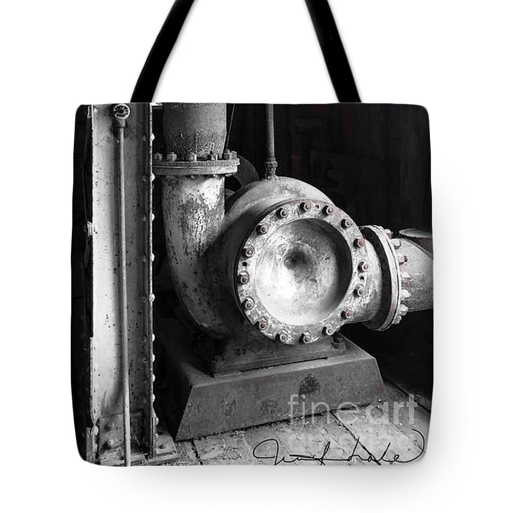 Pipes Tote Bag featuring the photograph The Gears of the Dredge by Jennifer Lake