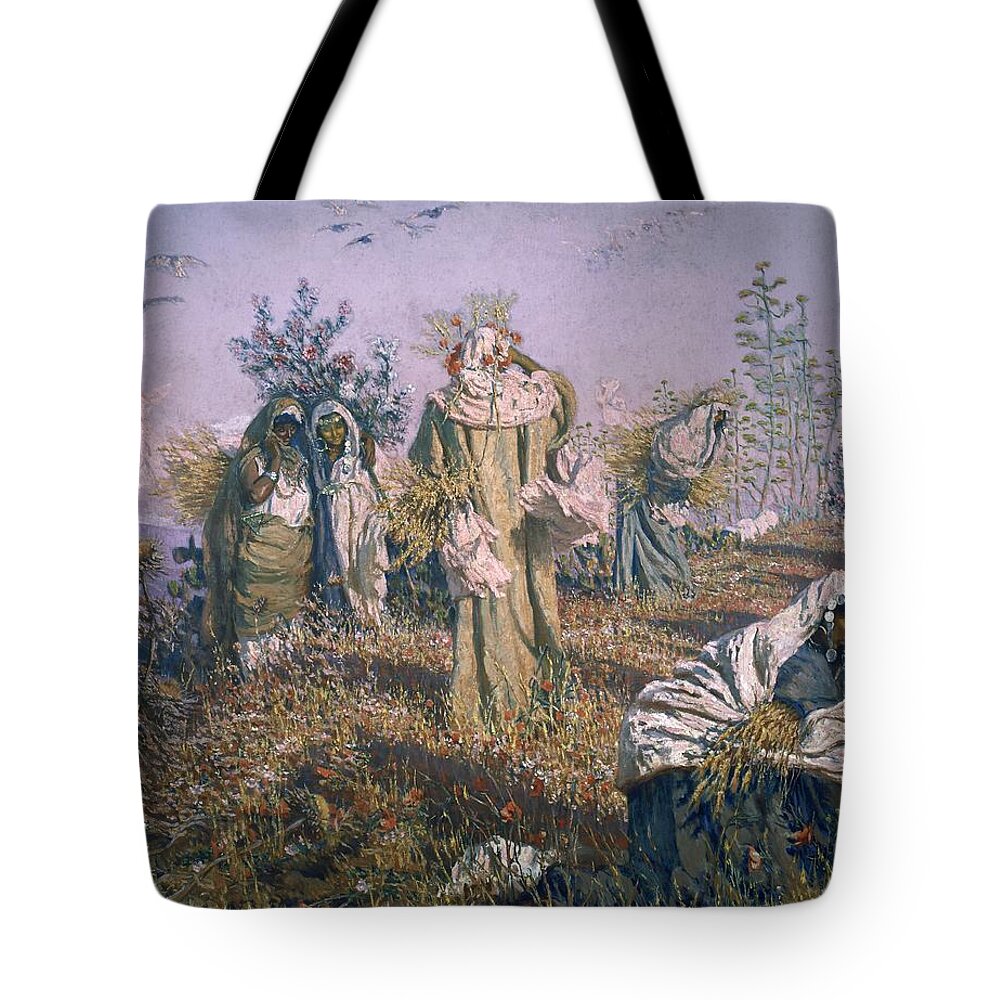 Antonio MuÑoz Degrain Tote Bag featuring the painting The Gleaners Of Jerico -'las Espigadoras De Jerico'-, 1905. by Antonio Munoz Degrain -1840-1924-