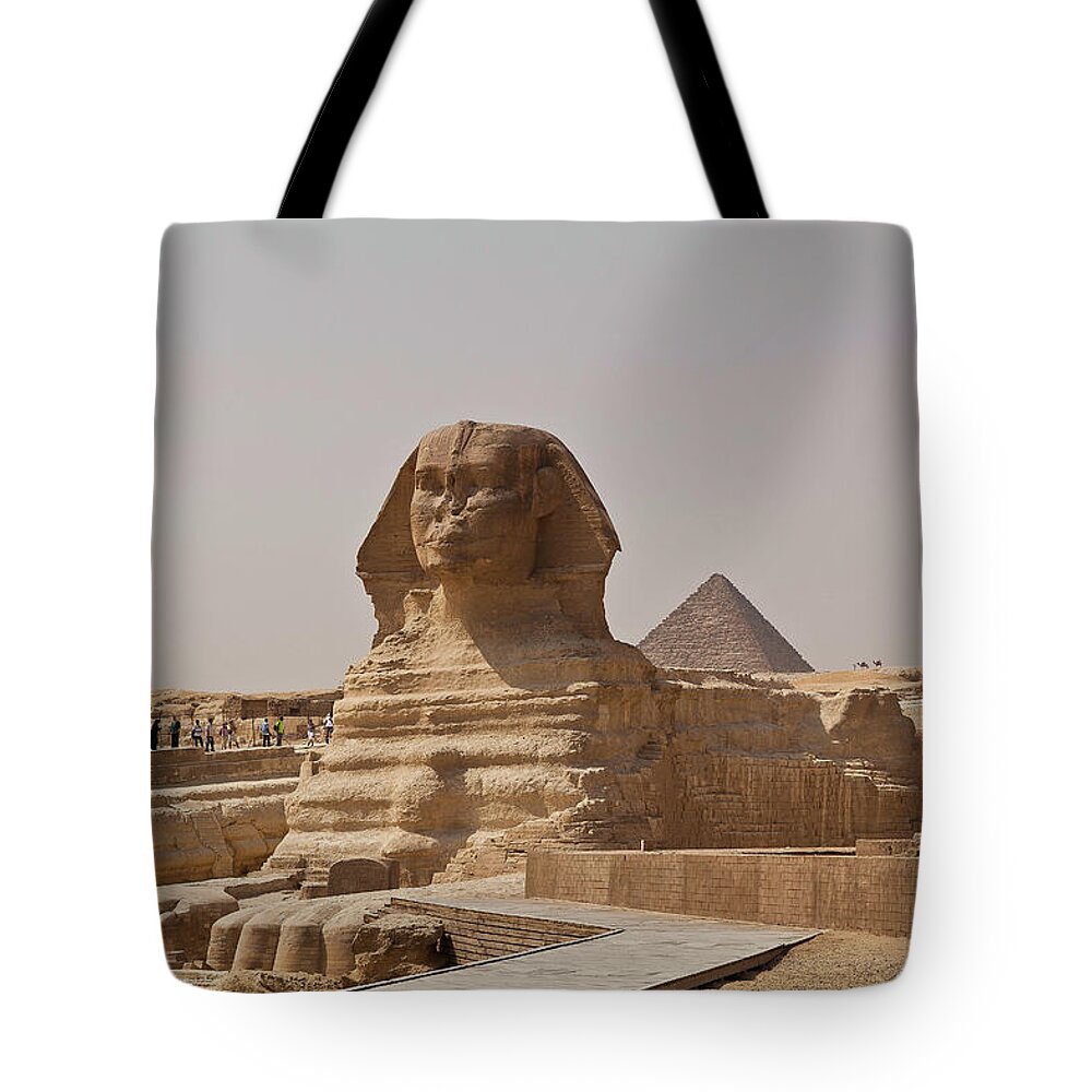 Built Structure Tote Bag featuring the photograph The Great Sphinx And The Pyramid Of by Wavelet Photography