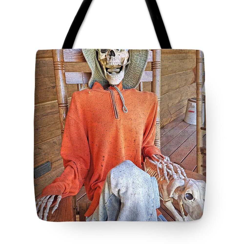 Skeleton Tote Bag featuring the photograph The Greeter by Betsy Knapp