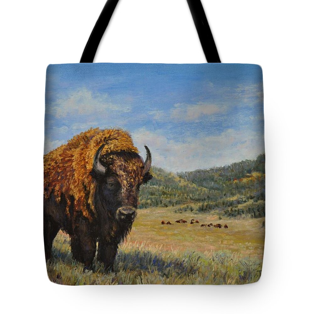 Bison Tote Bag featuring the painting The Guardian by Lee Tisch Bialczak