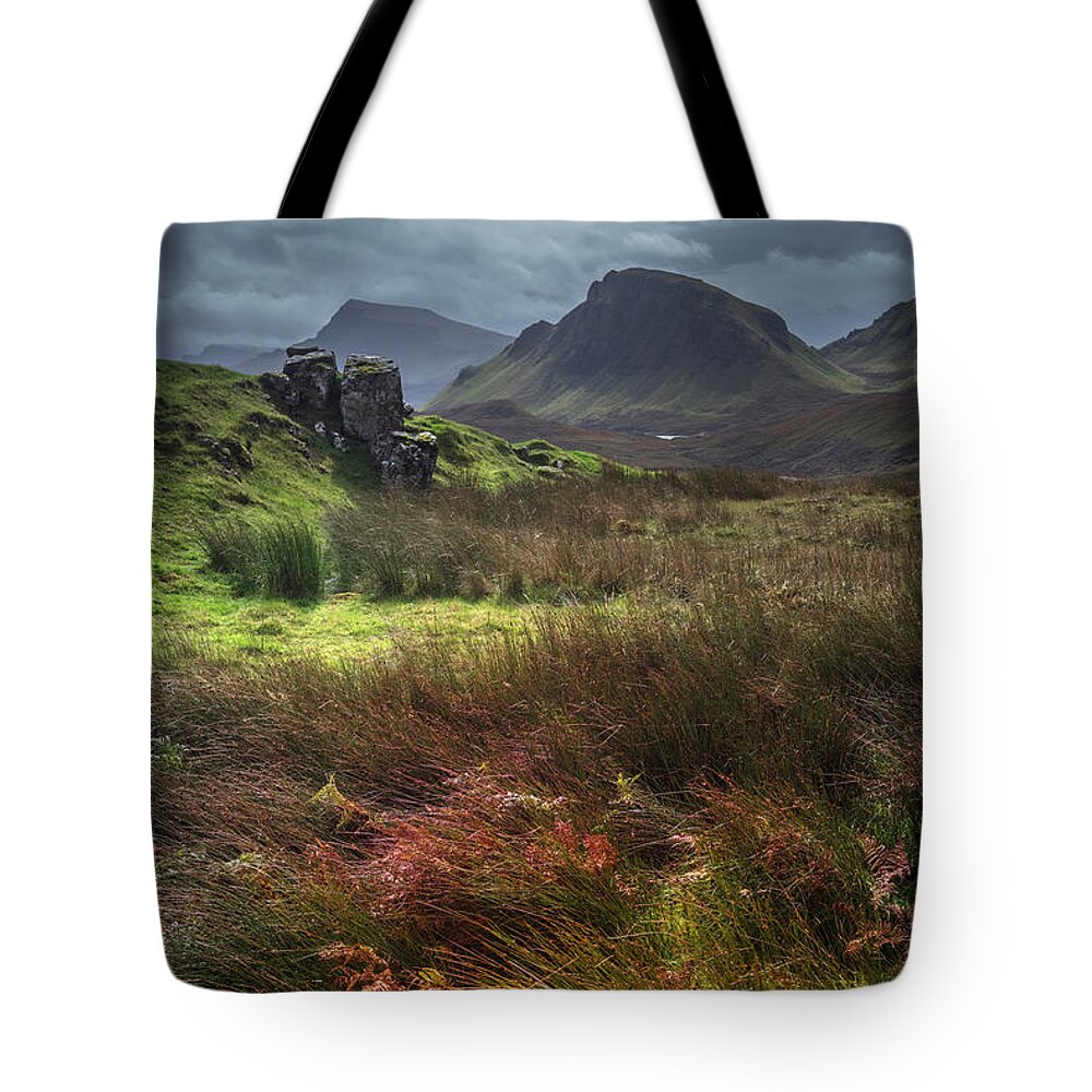 Clouds Tote Bag featuring the photograph The Highlands of Quiraing by Debra and Dave Vanderlaan