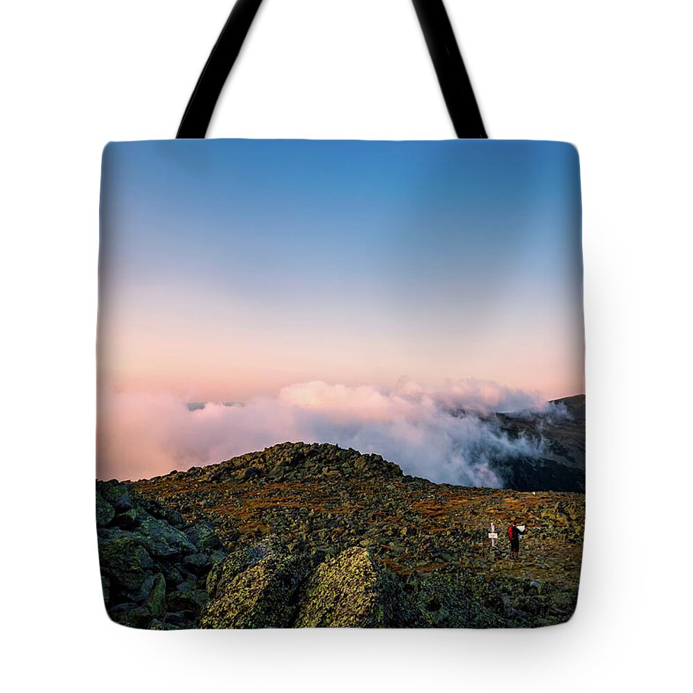 Clouds Tote Bag featuring the photograph The Hiker - Mt Jefferson, NH by Jeff Sinon