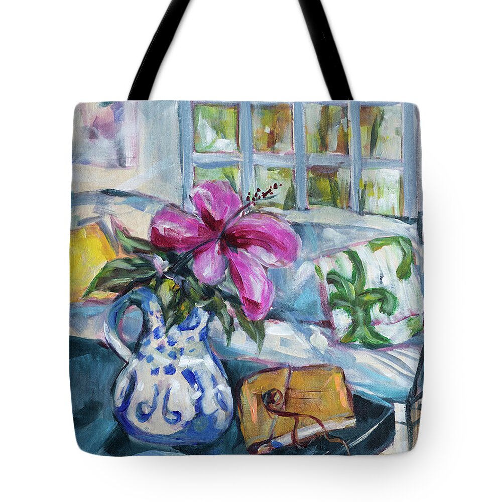 Island Tote Bag featuring the painting The Journal by Linda Olsen