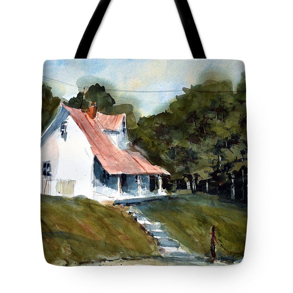 Landscape Tote Bag featuring the painting The l Little White Cottage on Limerick Lane by Charles Rowland