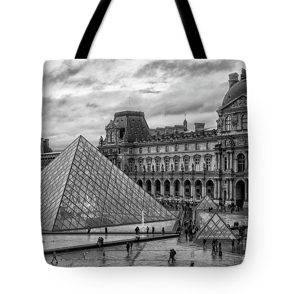 Wayne Moran Photography Tote Bag featuring the photograph The Louvre Palace BW The Louvre Museum Paris France Musee du Louvre by Wayne Moran