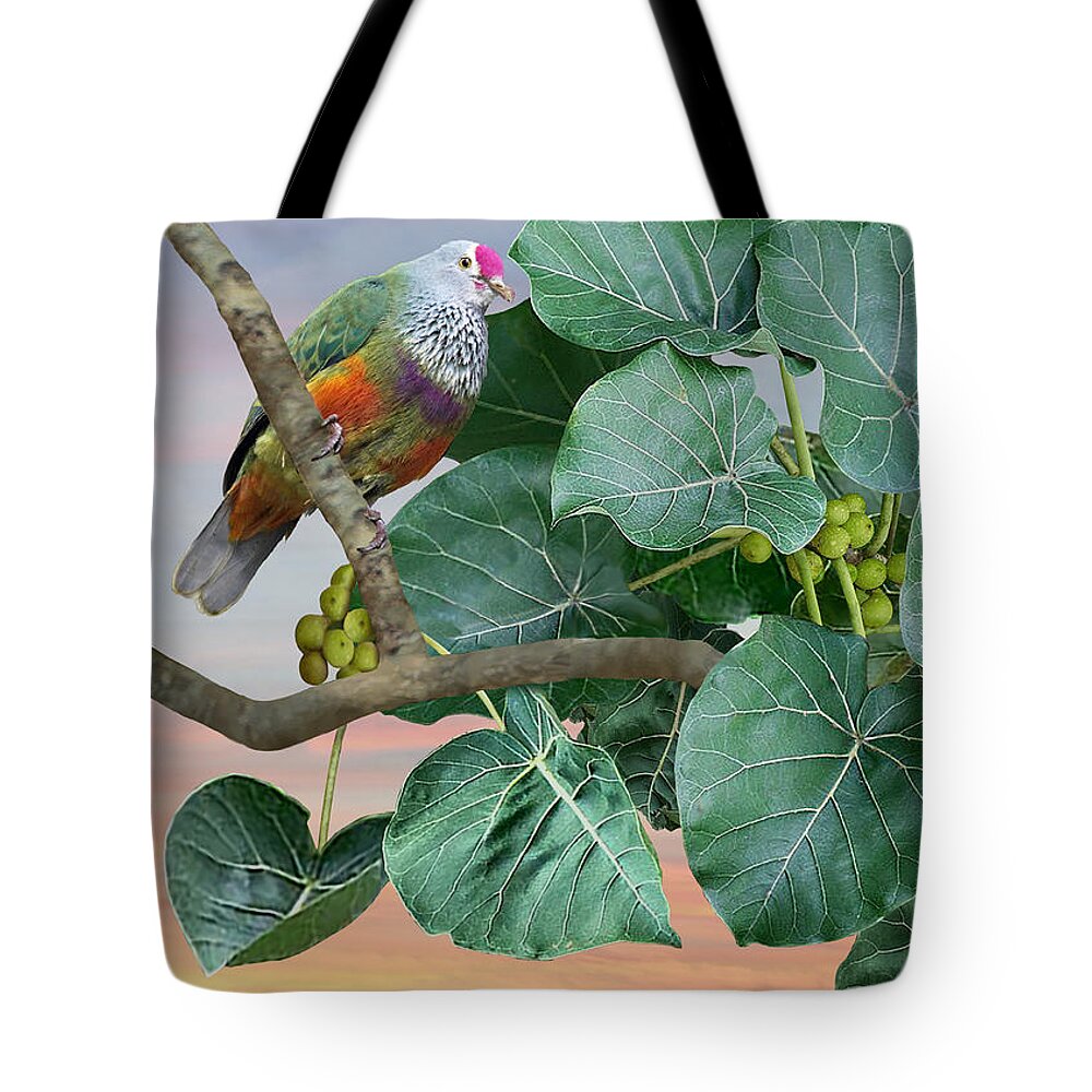 Bird Tote Bag featuring the digital art The Mariana Fruit Dove by M Spadecaller