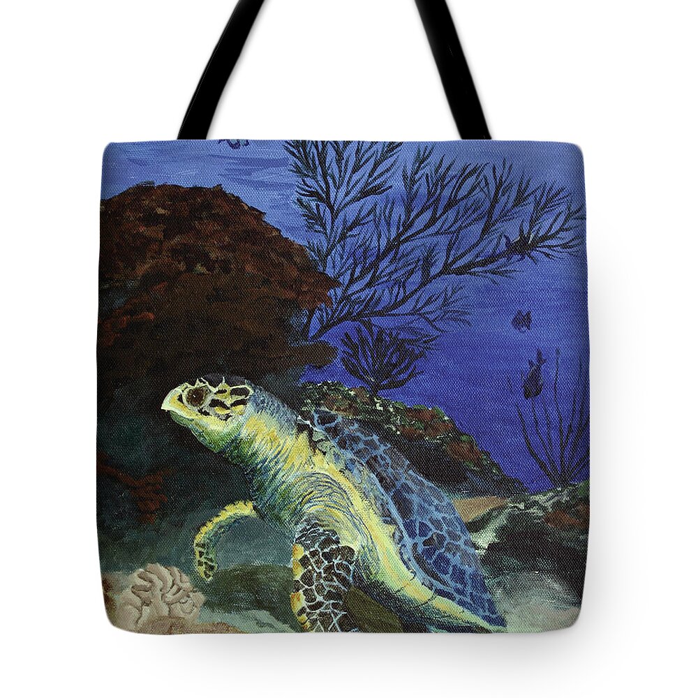 Hawkbill Tote Bag featuring the painting The Newcomer by Megan Collins