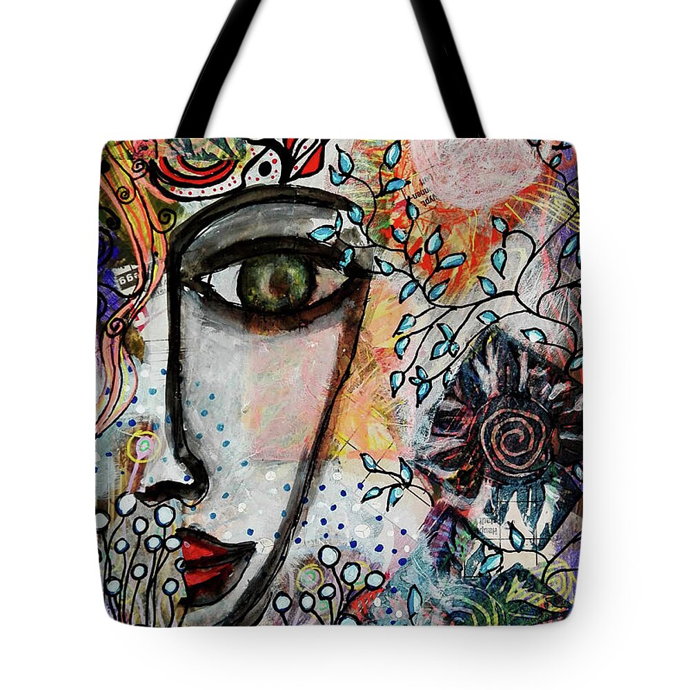Symbolism Tote Bag featuring the mixed media The Observer by Mimulux Patricia No