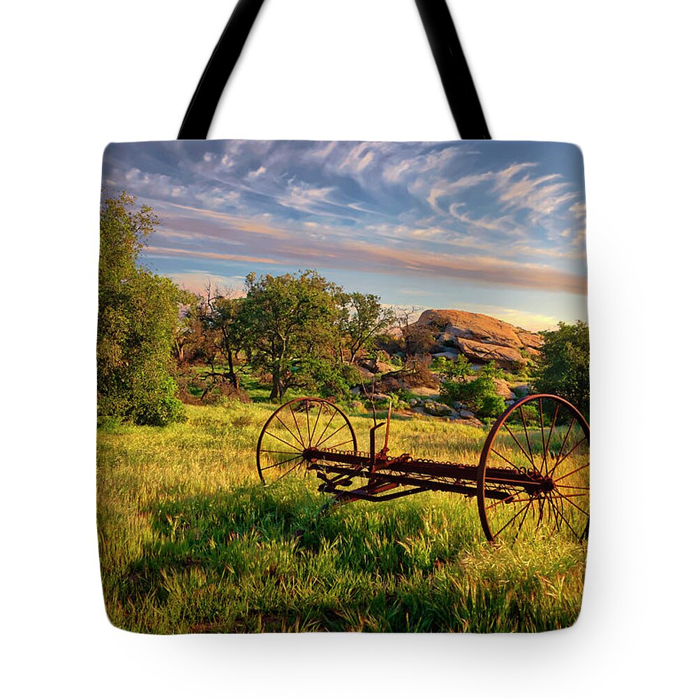 Old Mower Tote Bag featuring the photograph The Old Hay Rake by Endre Balogh