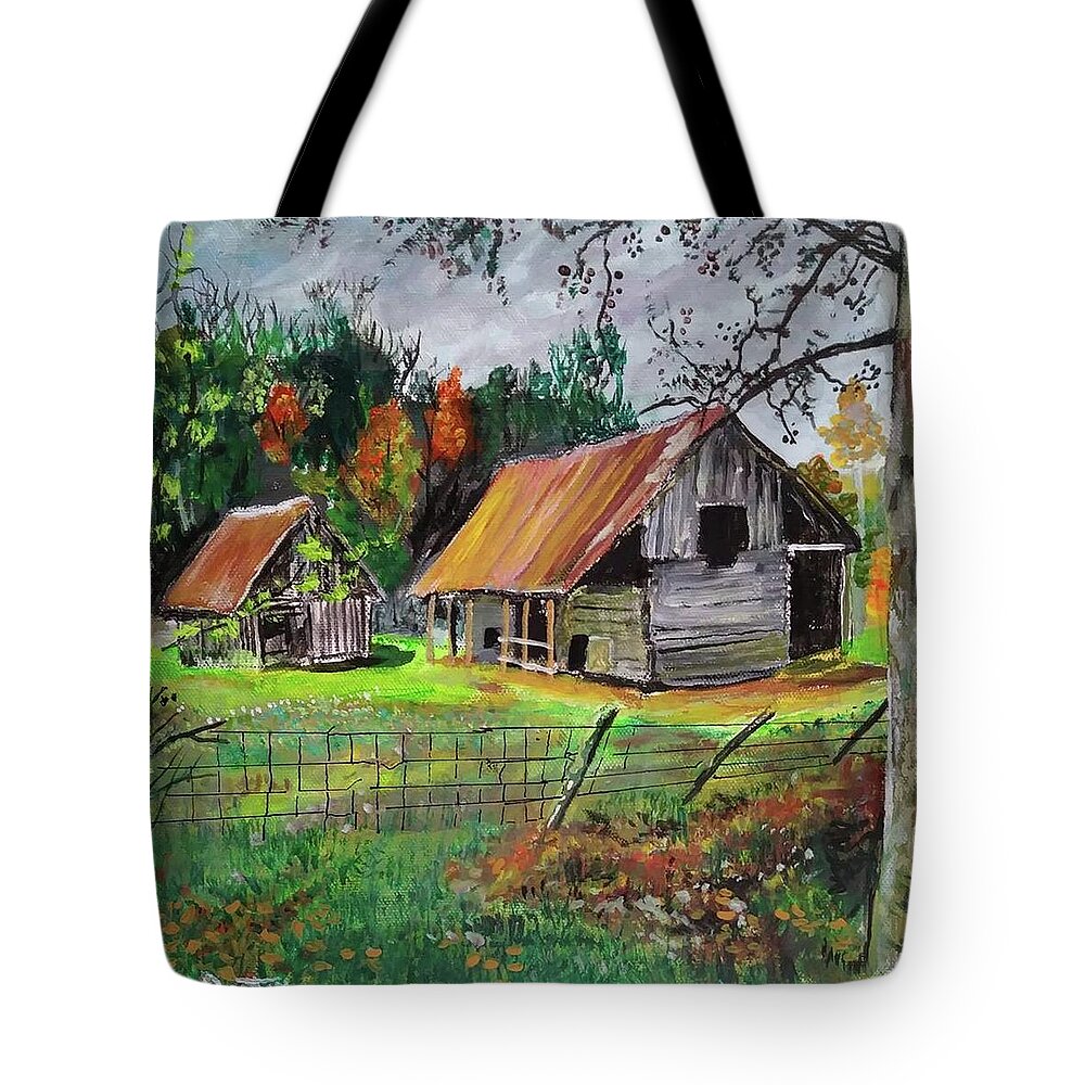 Old Barn Tote Bag featuring the painting The Old Place by Mike Benton