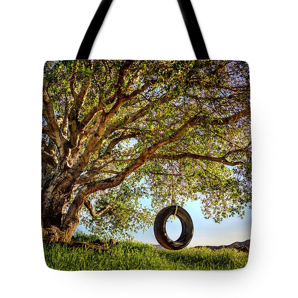Oak Tree Tote Bag featuring the photograph The Old Tire Swing by Endre Balogh