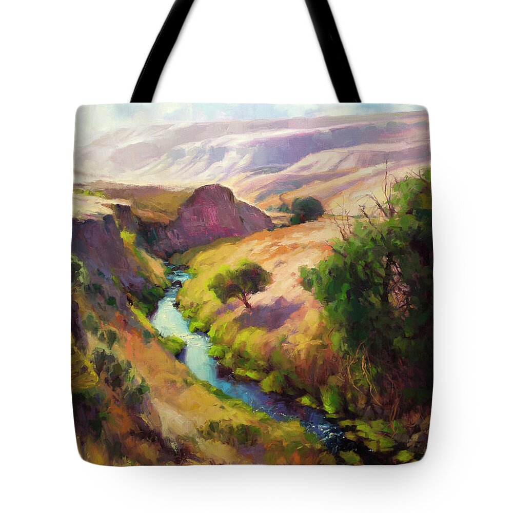Canyon Tote Bag featuring the painting The Pataha by Steve Henderson