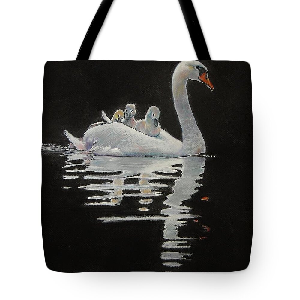 Penne Tote Bag featuring the drawing The Pen and The Cygnets by Jean Cormier