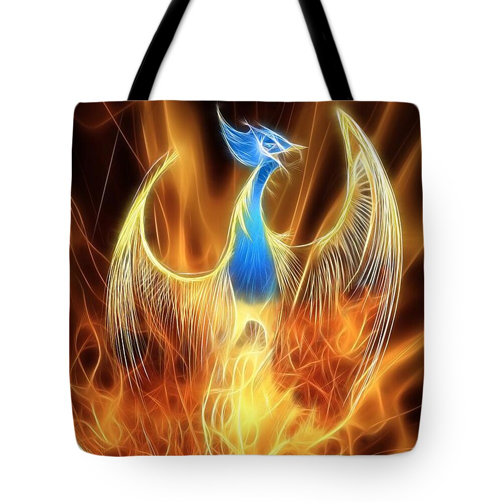 Mythology Tote Bag featuring the digital art The Phoenix rises from the ashes by John Edwards