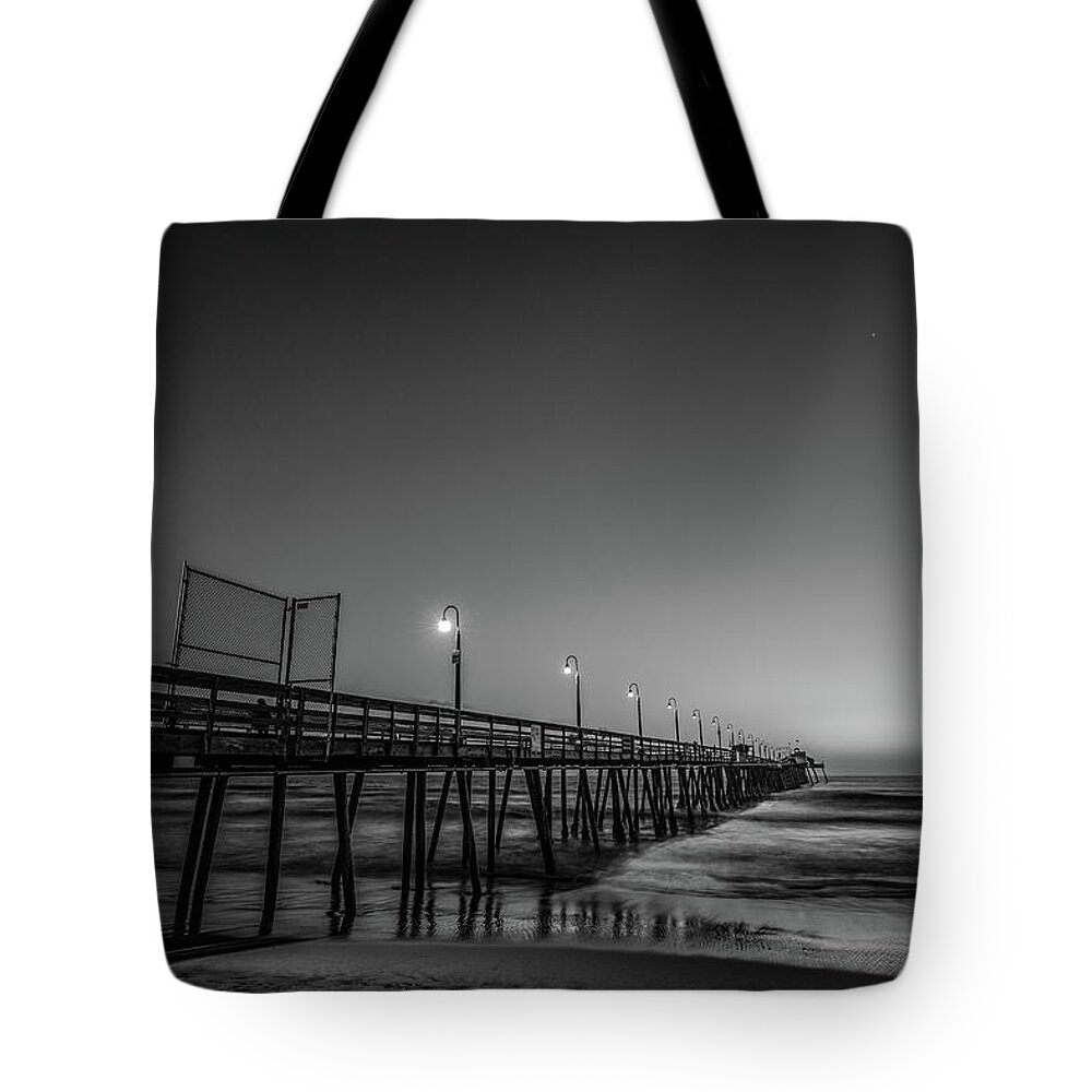 B&w Tote Bag featuring the photograph The Pier by Bill Chizek
