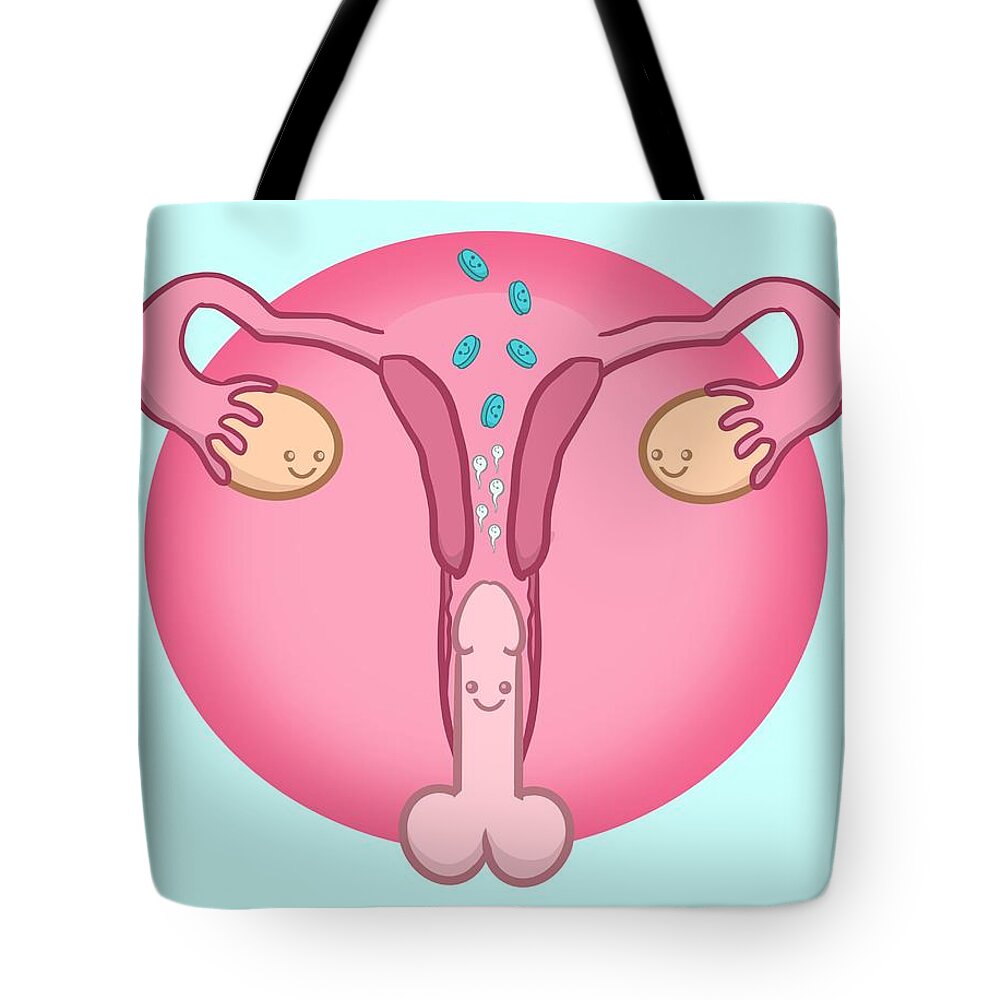 Sex Tote Bag featuring the drawing The Pill by Ludwig Van Bacon