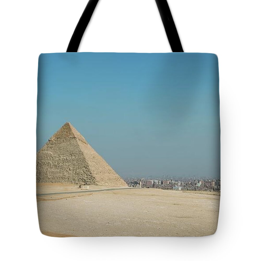 Tranquility Tote Bag featuring the photograph The Pyramids Of Giza by Chris Karageorgiou