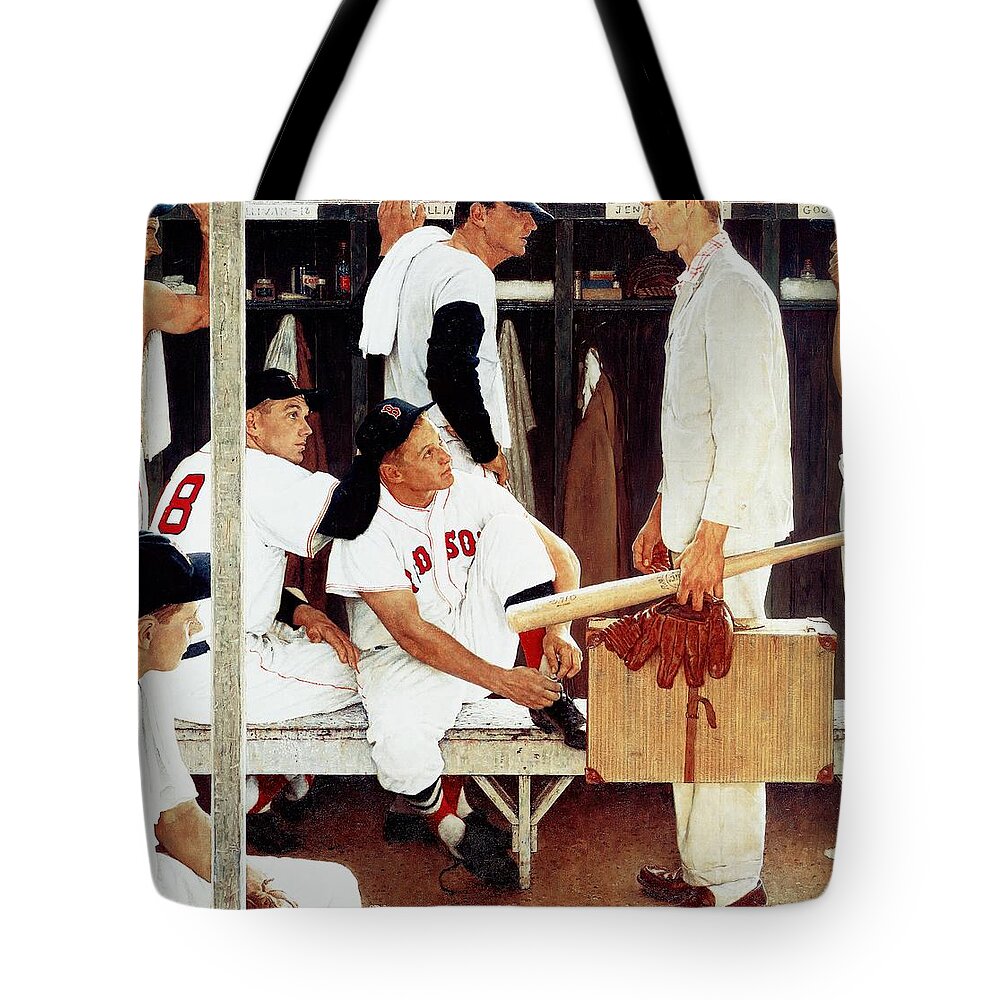 Baseball Tote Bag featuring the painting the Rookie by Norman Rockwell