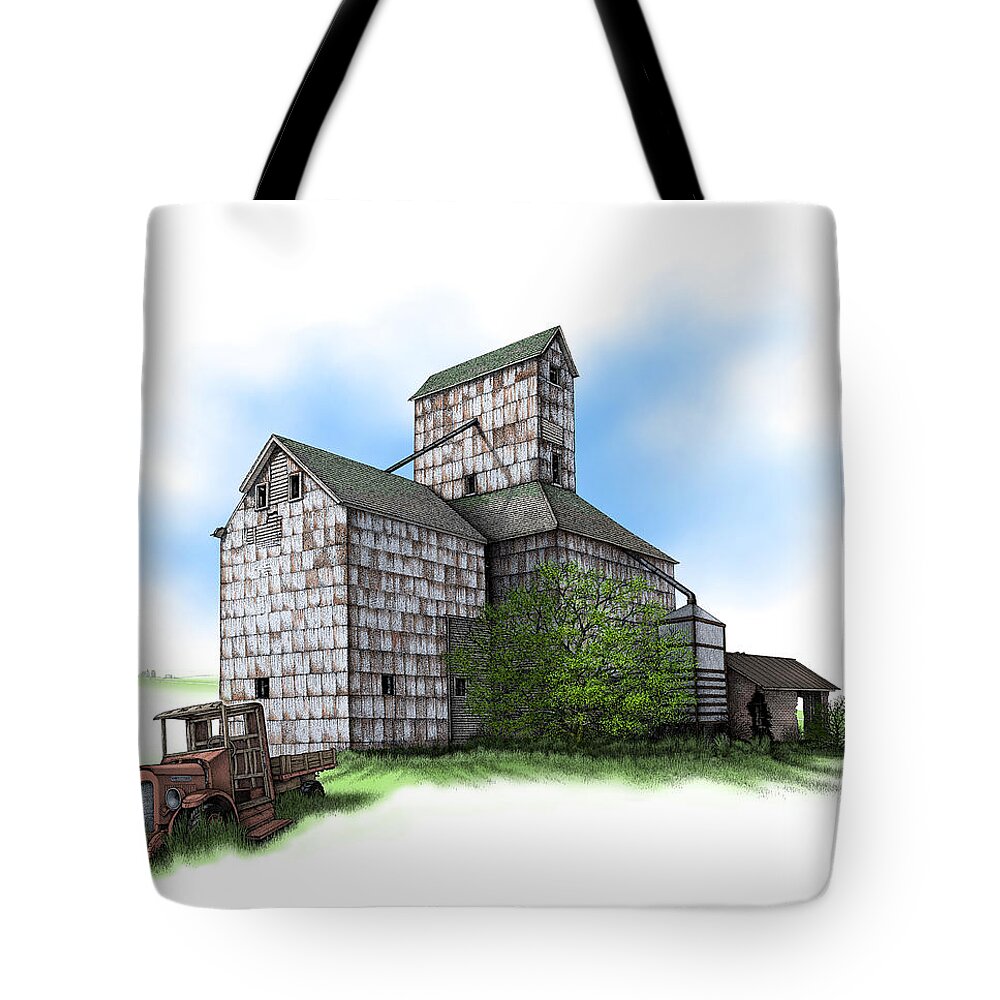 History Tote Bag featuring the digital art The Ross Elevator Summer by Scott Ross