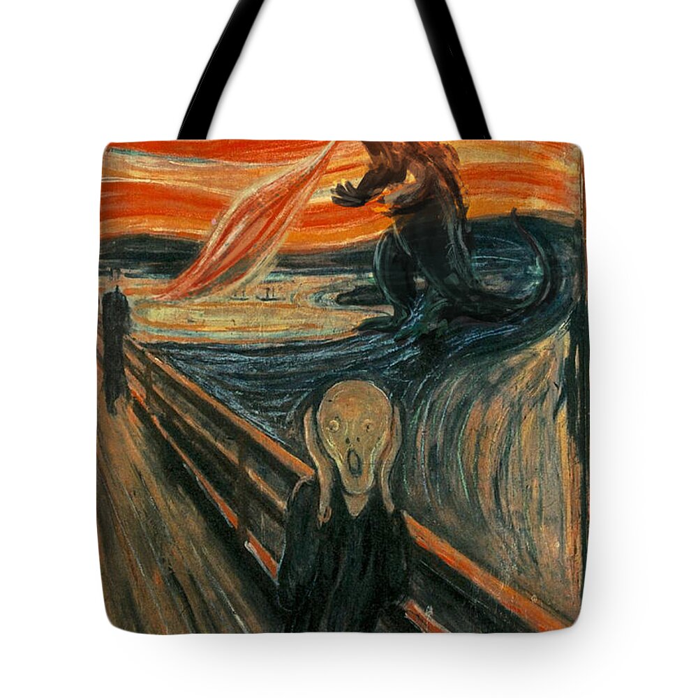 Scifi Tote Bag featuring the digital art The Scream by Andrea Gatti