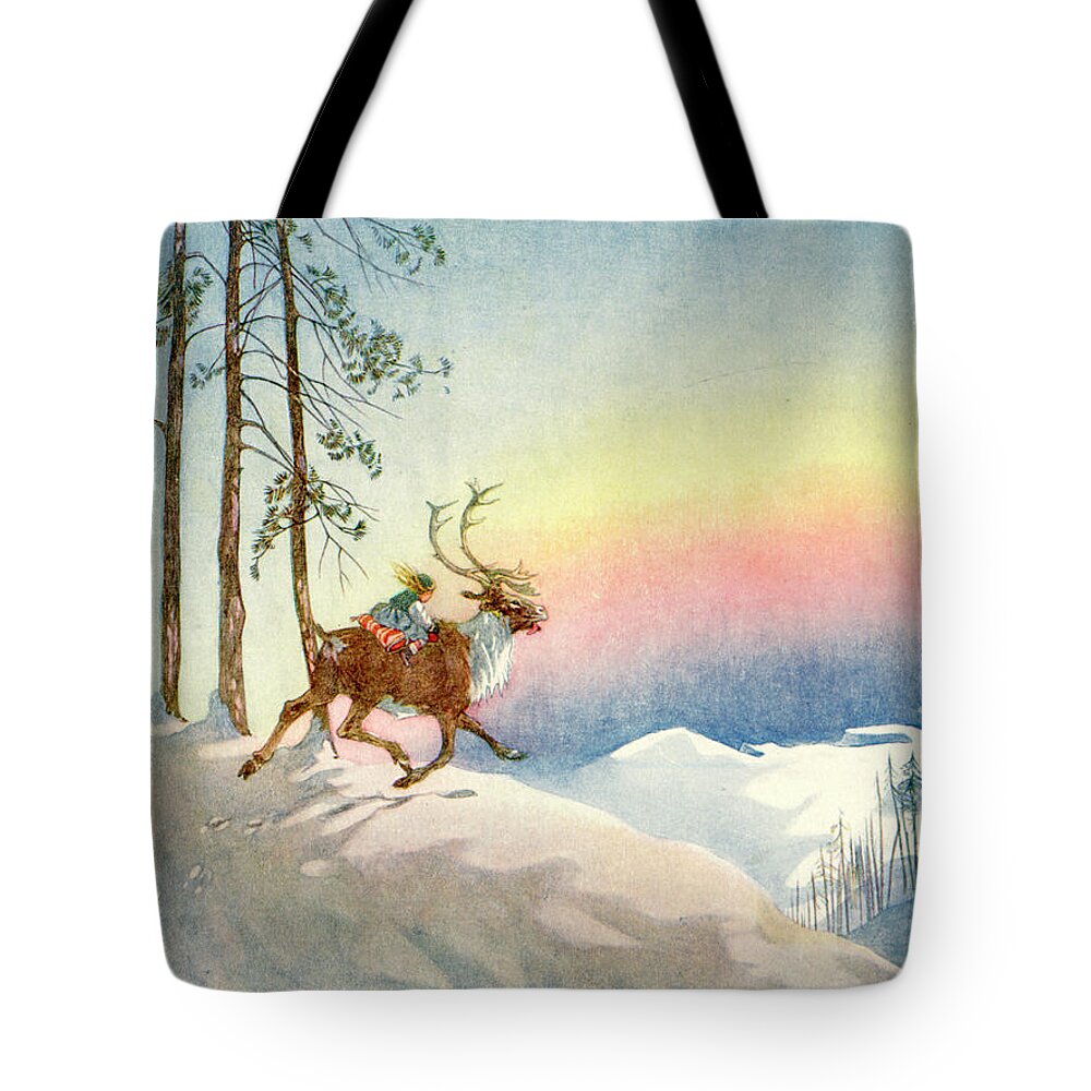 Fairy Tales Tote Bag featuring the mixed media The Snow Queen, illustration from by Honor C Appleton