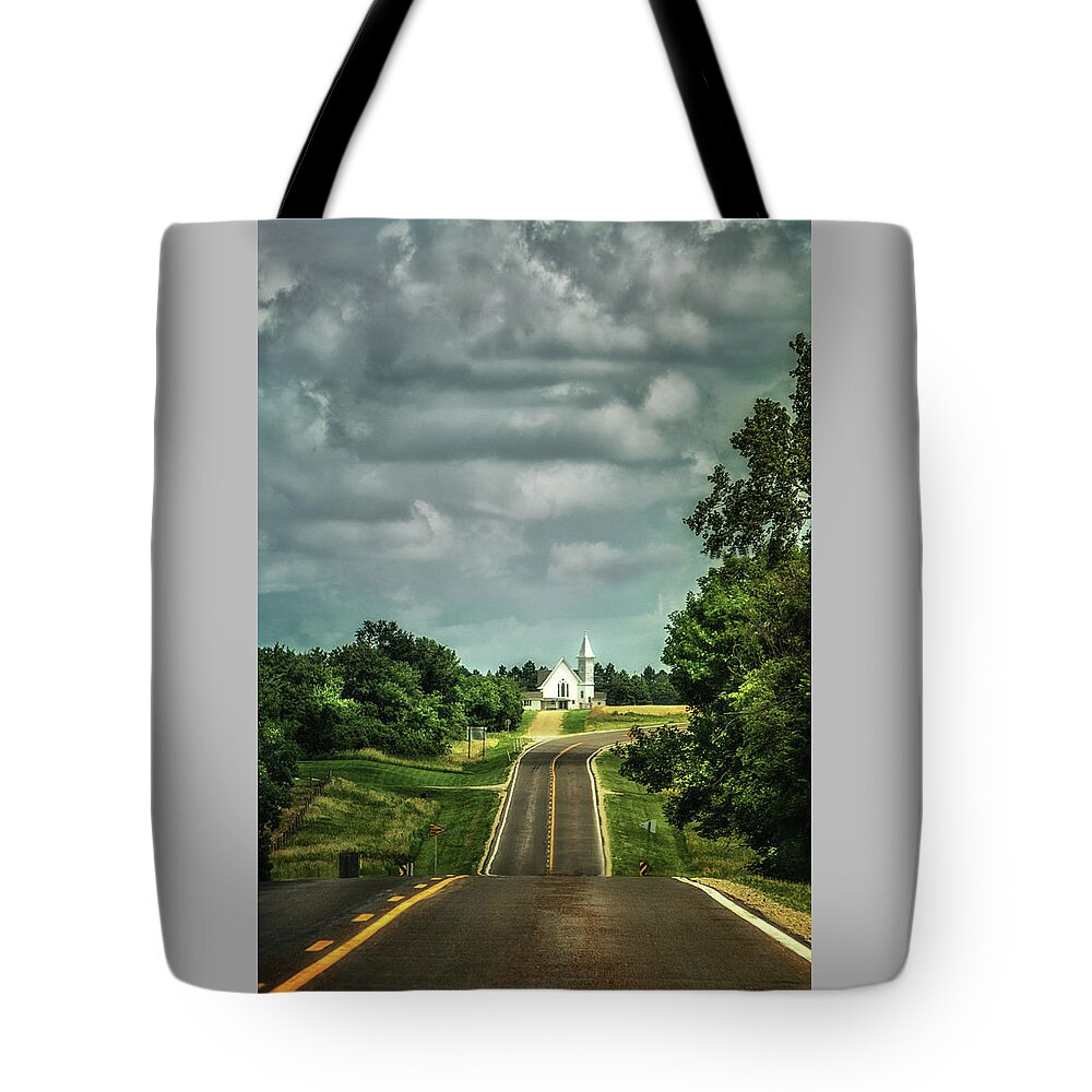 Church; Nebraska Tote Bag featuring the photograph The Straight and Narrow Way by Jolynn Reed