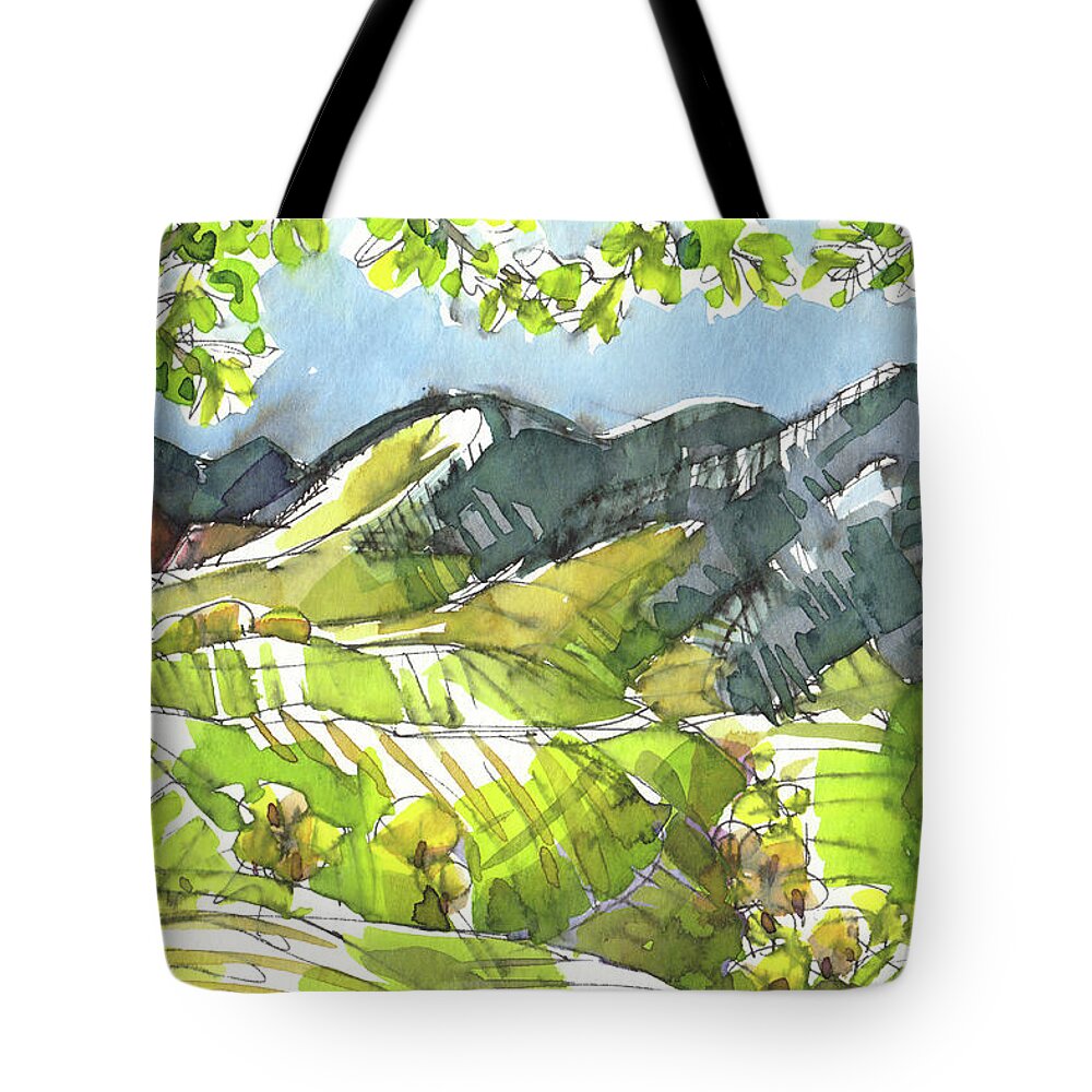 Landscape Tote Bag featuring the painting The Sun Shines Green by Judith Kunzle