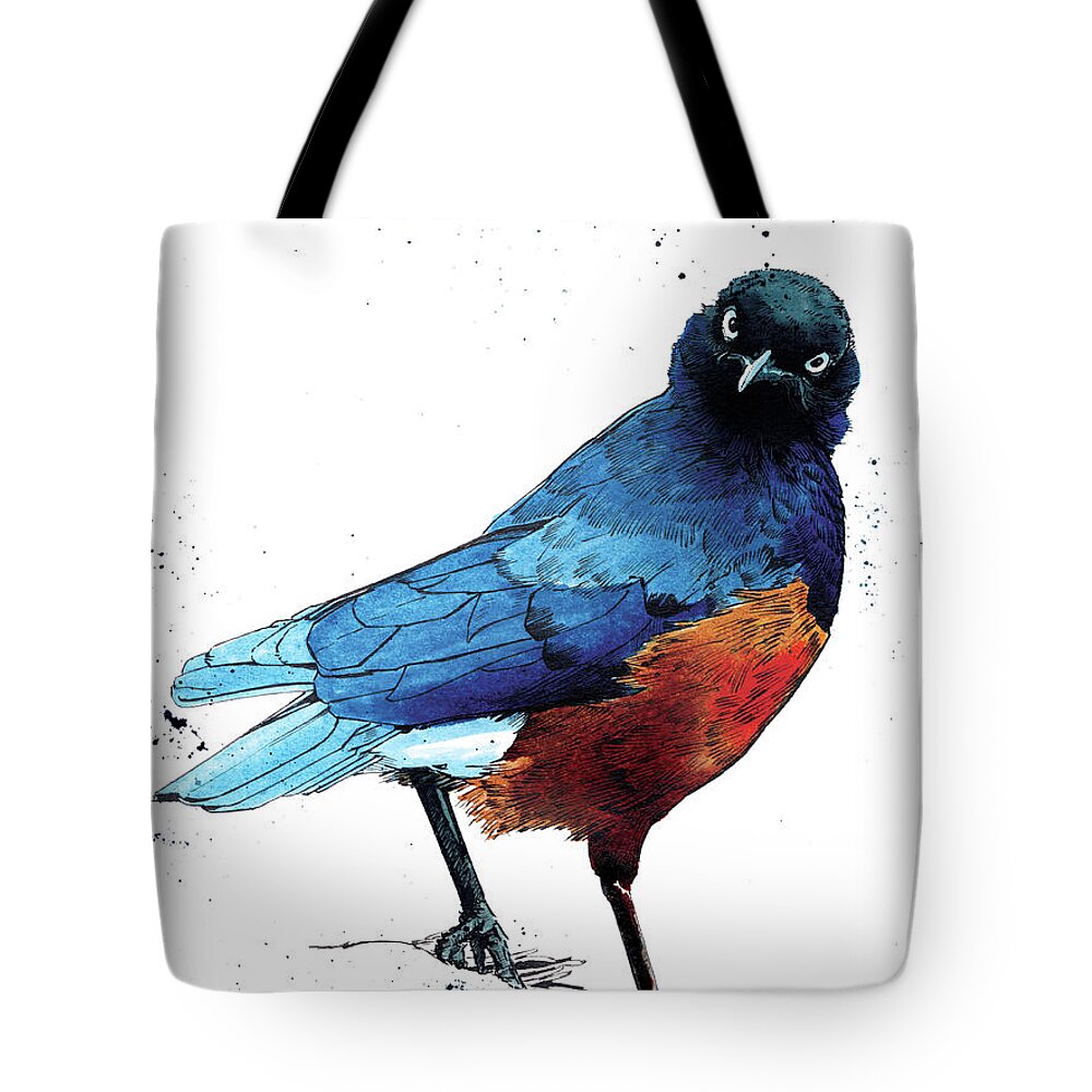 Animal Tote Bag featuring the painting The Superb Starling On White, 2020 by Mike Davis