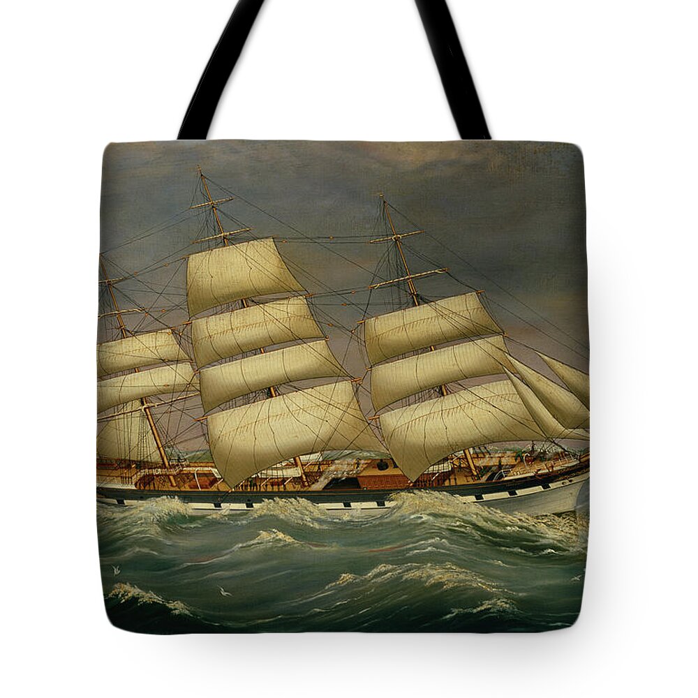 Alexander Tote Bag featuring the painting The Three Masted Clipper Benleuch In A Swell by Alexander Cromarty
