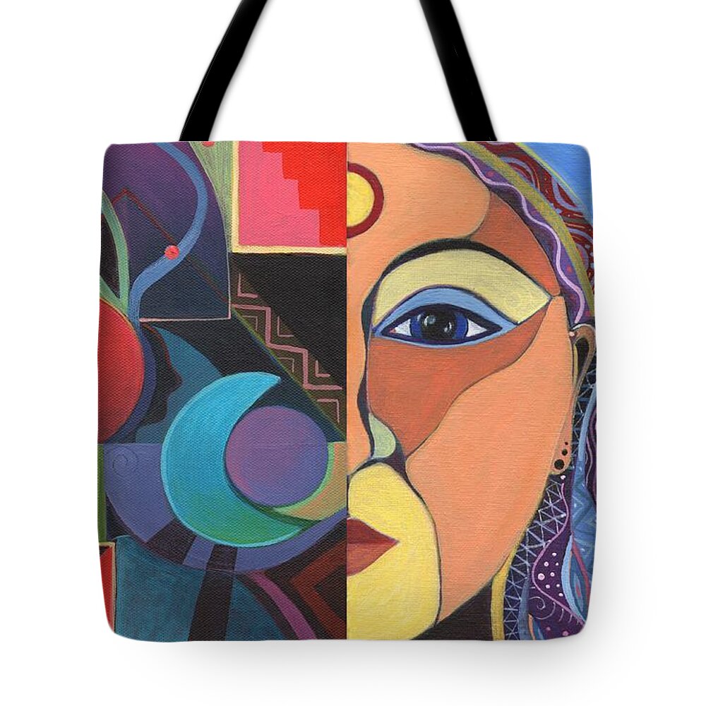 The Unknown Factors 1 By Helena Tiainen Tote Bag featuring the painting The Unknown Factors 1 by Helena Tiainen