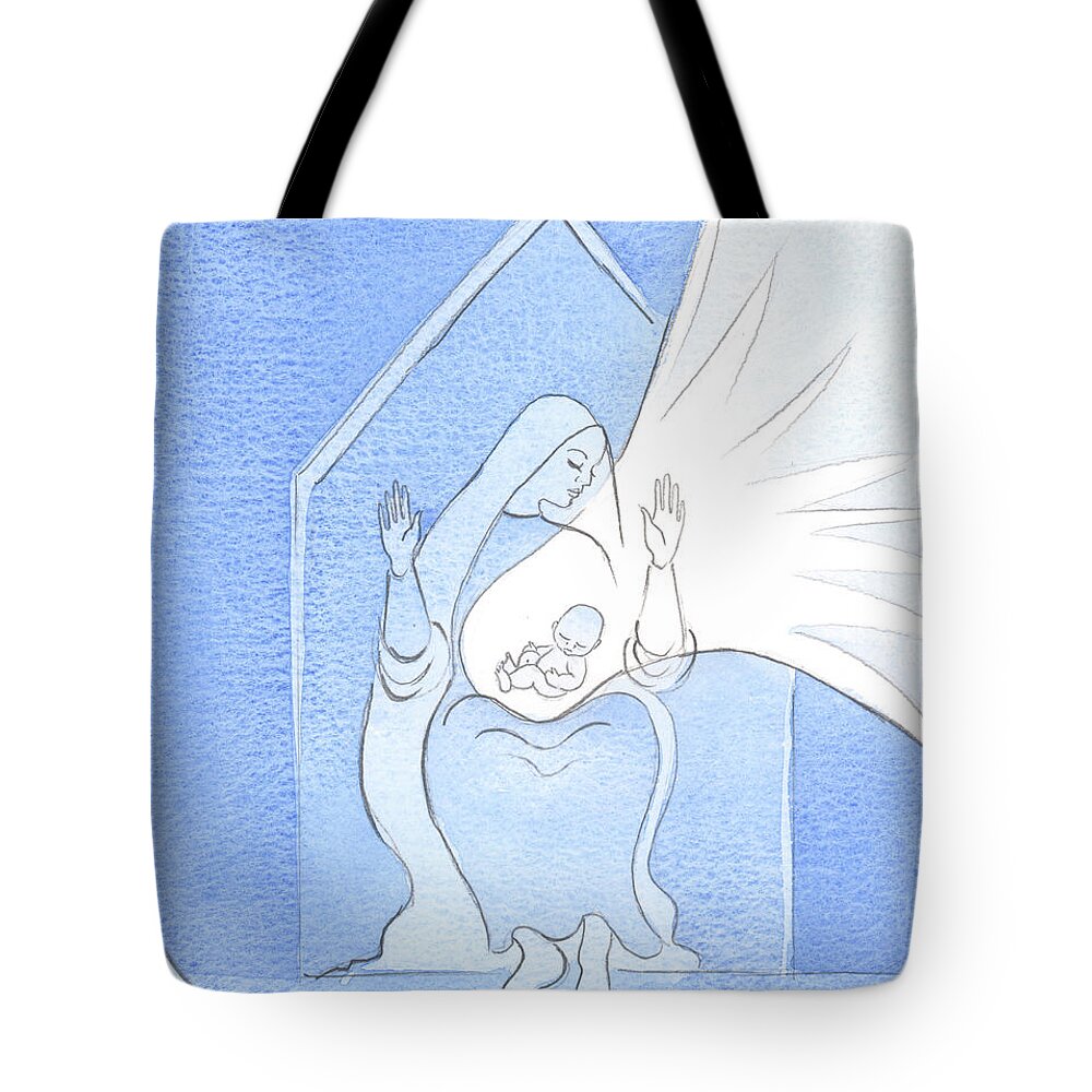 Mary Tote Bag featuring the painting The Virgin Is The Holy House Who Bore The Son Of God And Is Forever To Be Honoured by Elizabeth Wang