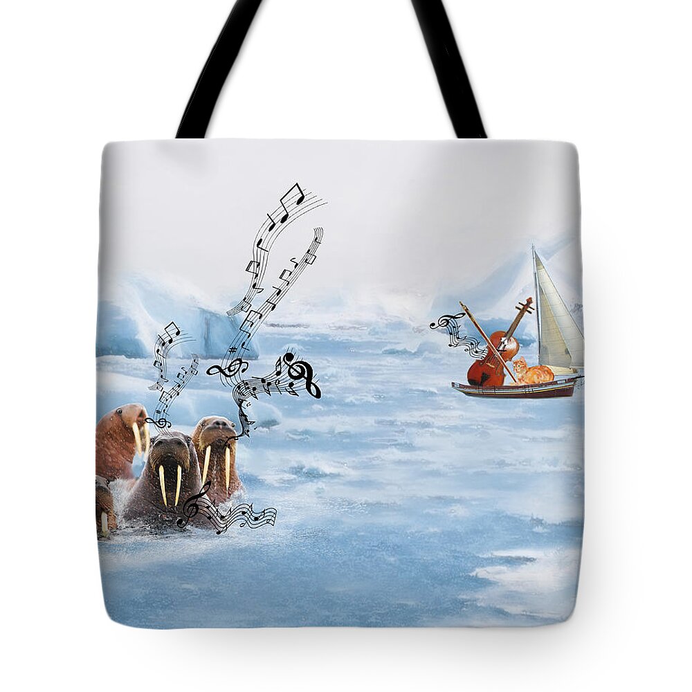 Walrus Tote Bag featuring the mixed media The Walrus Choir by Colleen Taylor