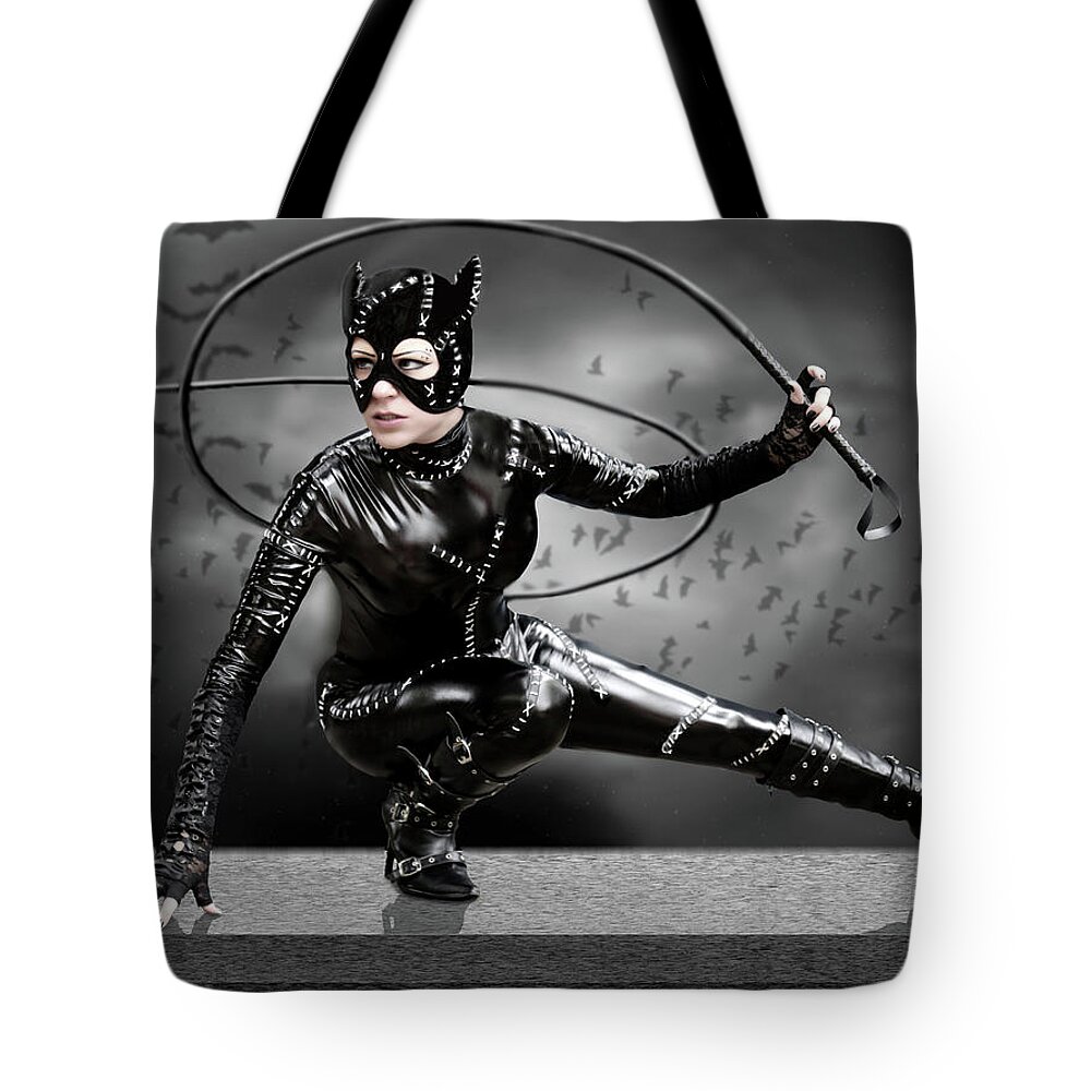 Cat Tote Bag featuring the photograph The Whip Of The Cat Woman by Jon Volden