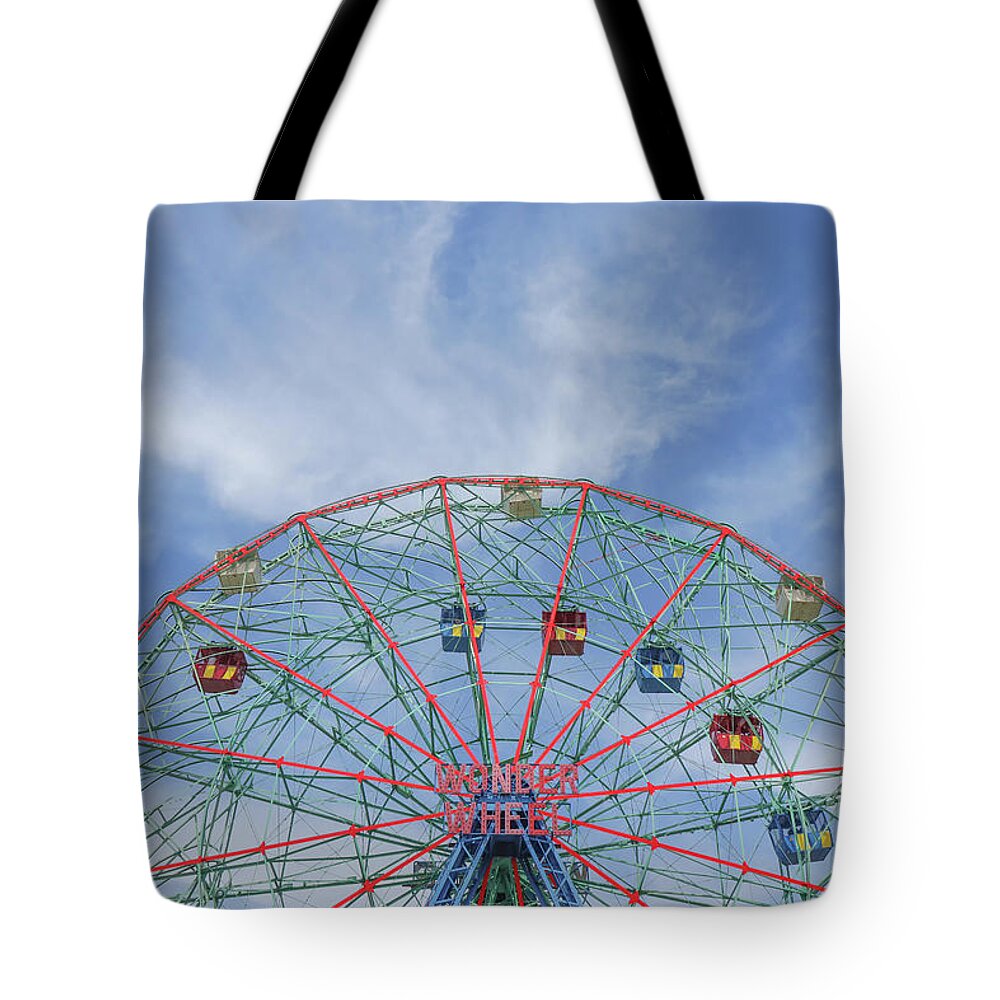 Coney Island Tote Bag featuring the photograph The Wonder Wheel by Cate Franklyn