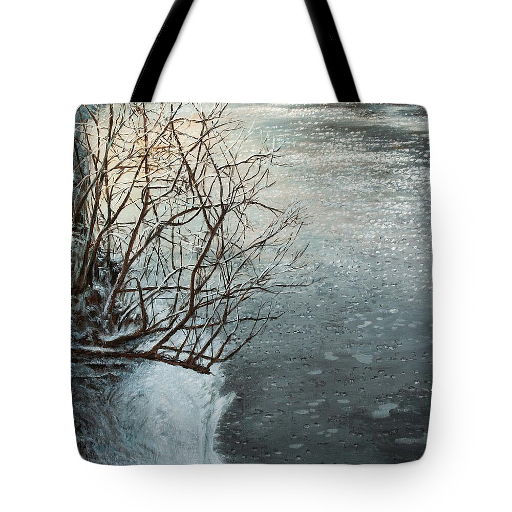 Winter Landscape Tote Bag featuring the painting Thin Ice by Hans Egil Saele