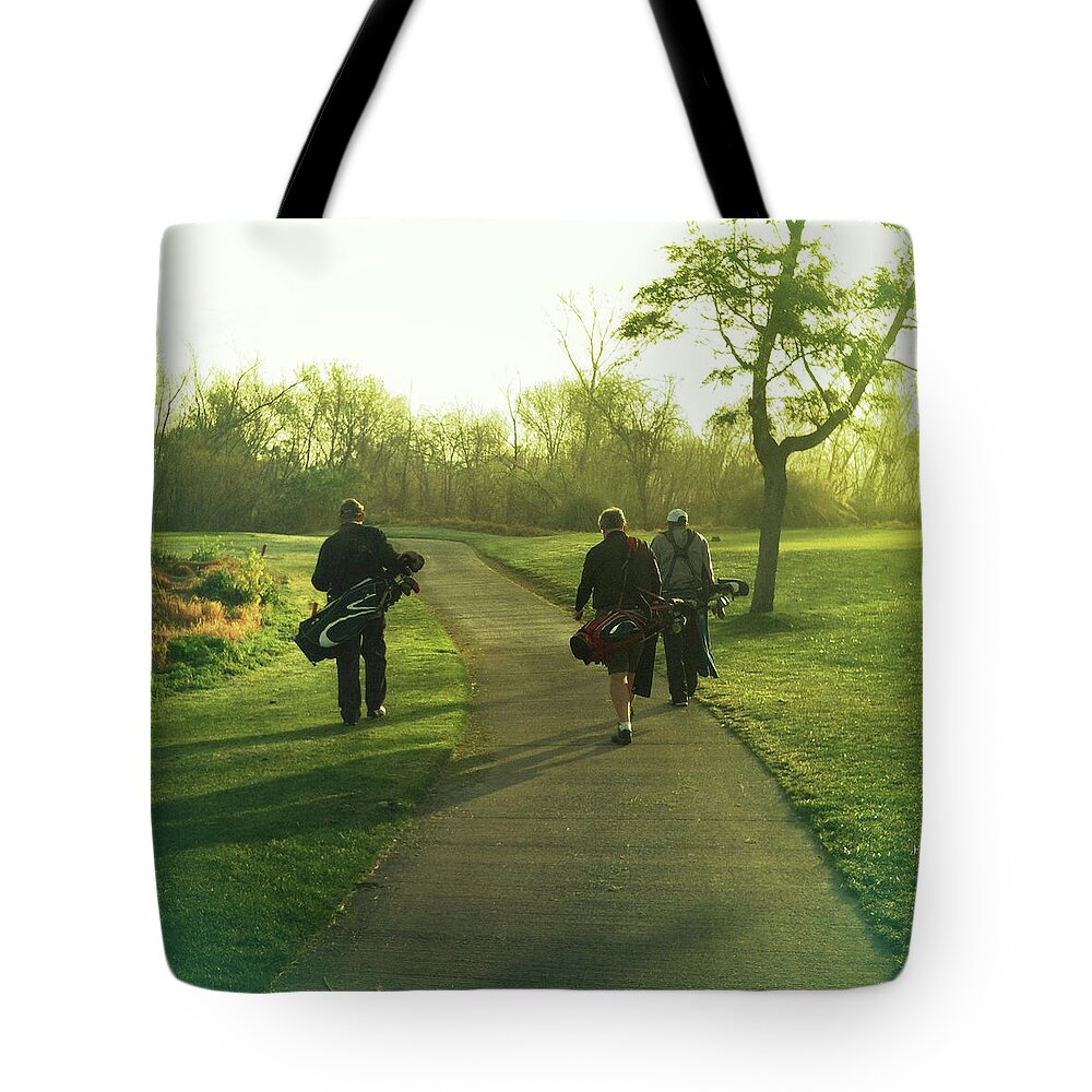 Grass Tote Bag featuring the photograph Three Golfers by Chasing Light Photography Thomas Vela