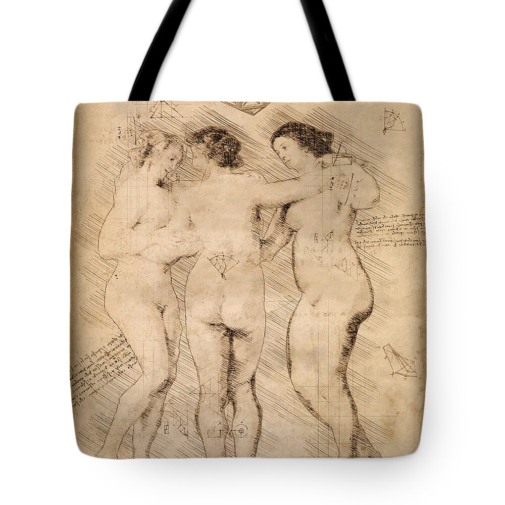 Leonardo Tote Bag featuring the digital art Three Graces by Alex Mir