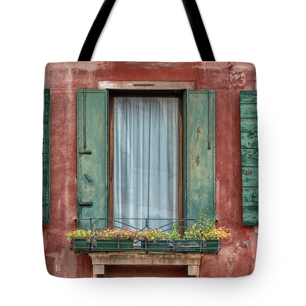 Venice Tote Bag featuring the photograph Three Windows with Green Shutters of Venice by David Letts