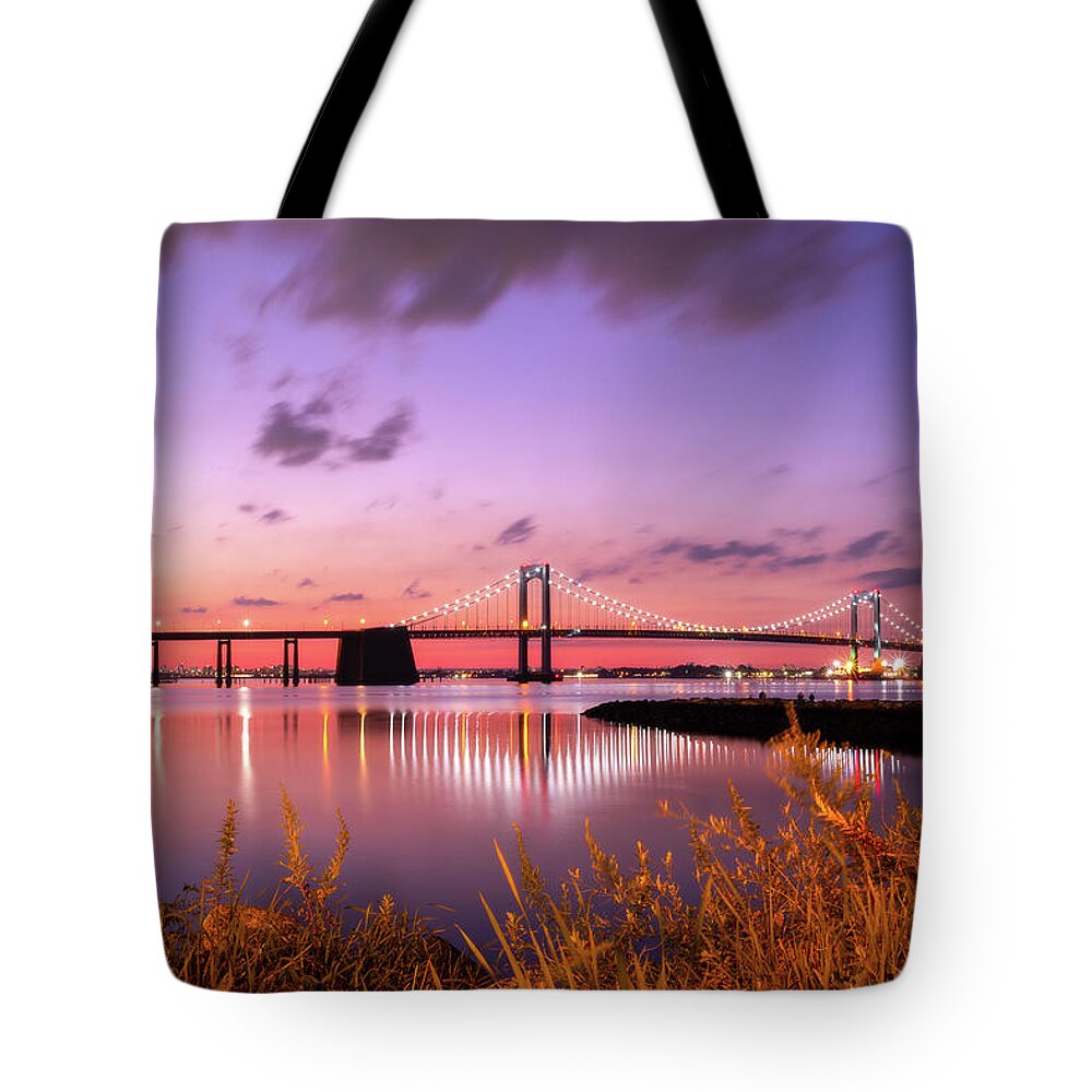 Bridge Tote Bag featuring the photograph Throgs Neck Bridge Sunset #1 by John Randazzo