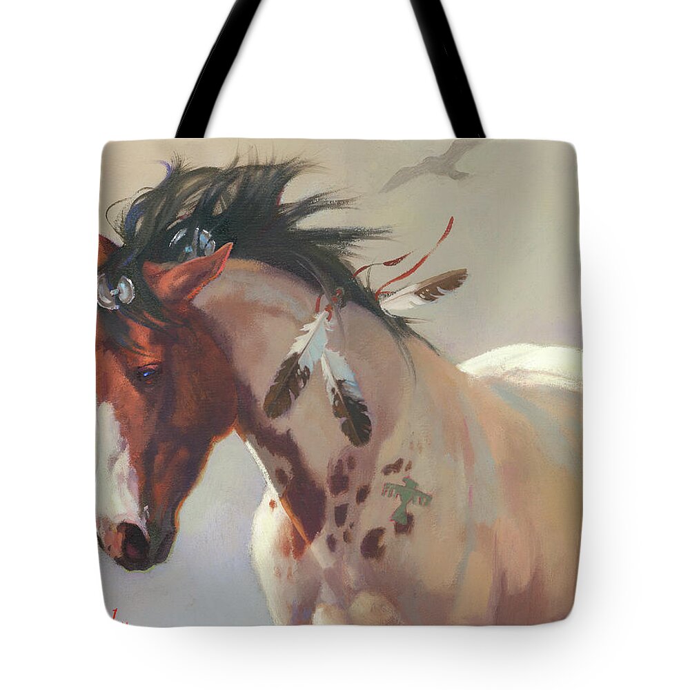 Western Art Tote Bag featuring the painting Thunder by Carolyne Hawley