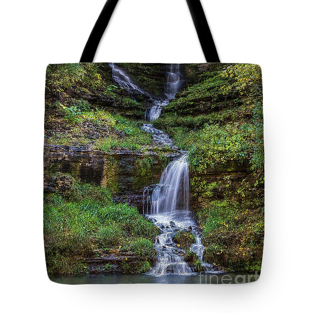 Ozarks Tote Bag featuring the mixed media Thunder Falls Painterly by Jennifer White