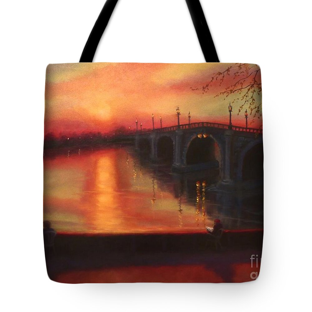 21st Century Tote Bag featuring the painting Tide Tables Richmond Bridge Sunset, 2022 by Lee Campbell