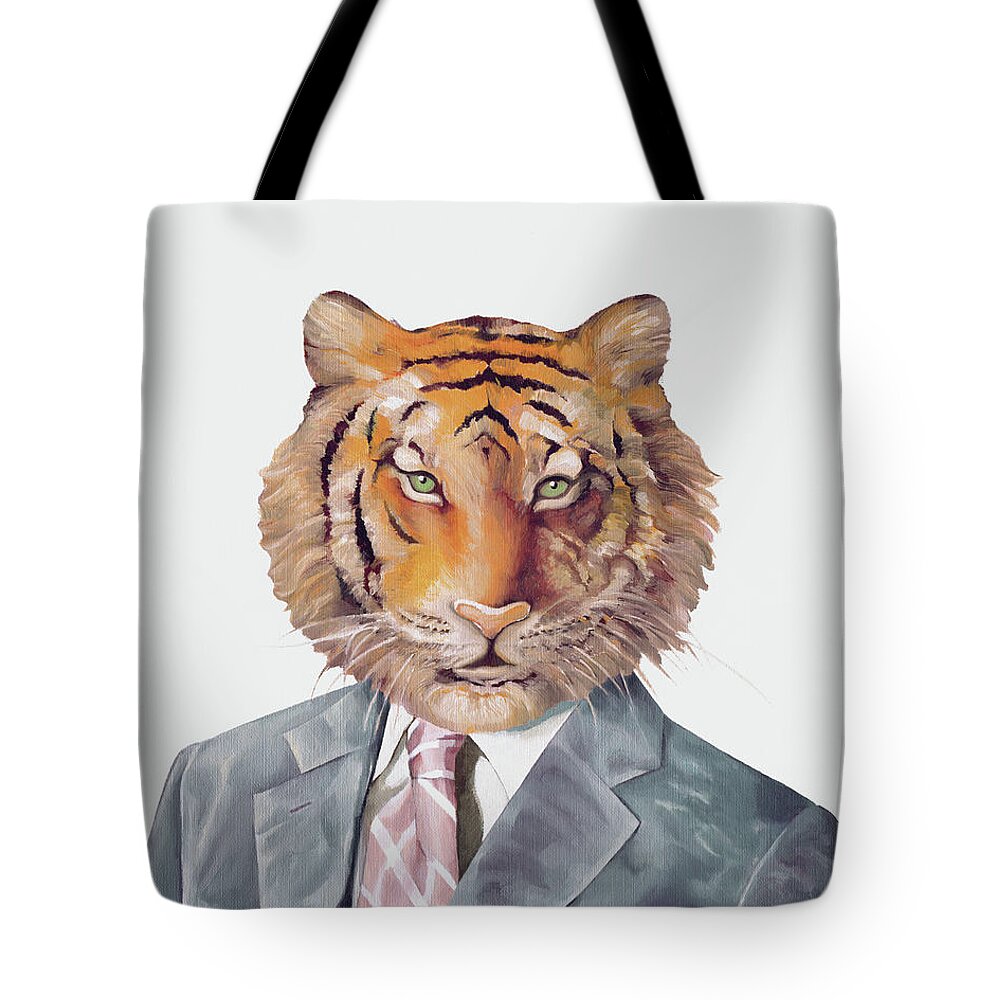 Tiger Tote Bag featuring the painting Tiger in Armani by Animal Crew