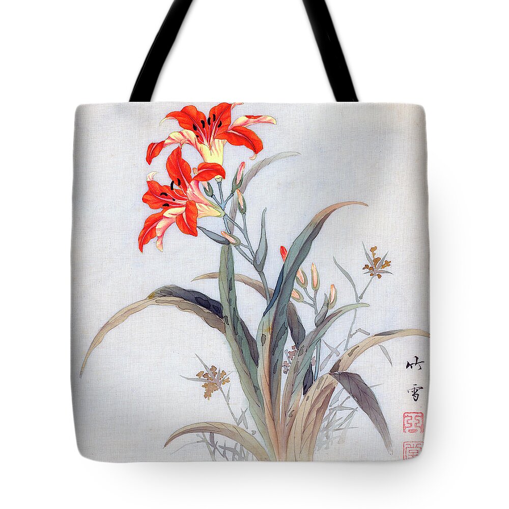 Chikutei Tote Bag featuring the painting Tiger Lily by Chikutei