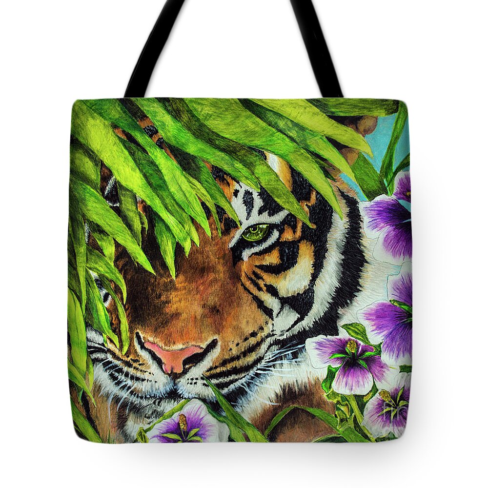Tiger Tote Bag featuring the drawing Tiger Lily by Scott Parker