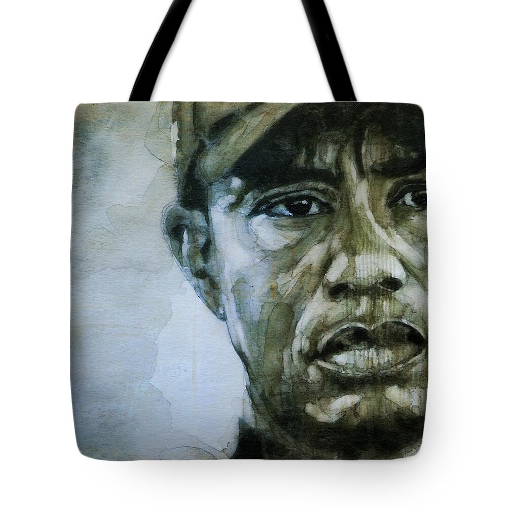 Tiger Woods Tote Bag featuring the painting Tiger Woods - On The Road Again by Paul Lovering