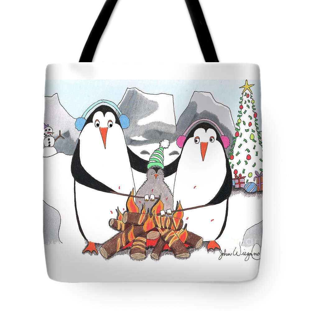 Christmas Tote Bag featuring the drawing Toasty Goodness by John Wiegand